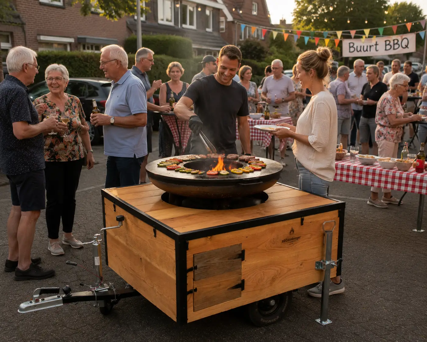 Gezellige buurtbarbecue met de BBQ aanhanger